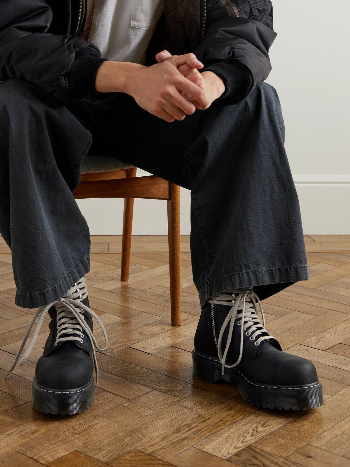 Rick Owens - Dr Martens Quad Sole Steel Toe Leather Lace-Up Boots