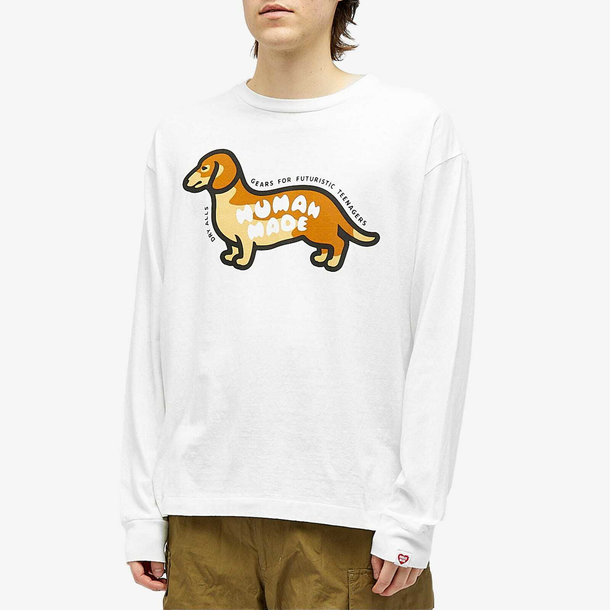 Human Made Men's Long Sleeve Sausage Dog T-Shirt in White Human Made