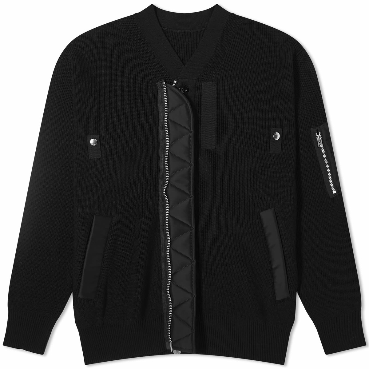 Sacai Men's Nylon Twill x Knit Cardigan in Black Sacai