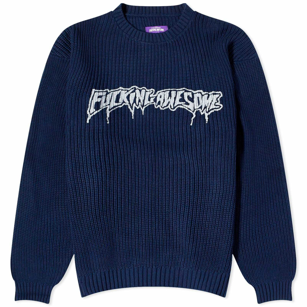 Fucking Awesome Men's Drip Logo Crew Knit in Navy Fucking Awesome
