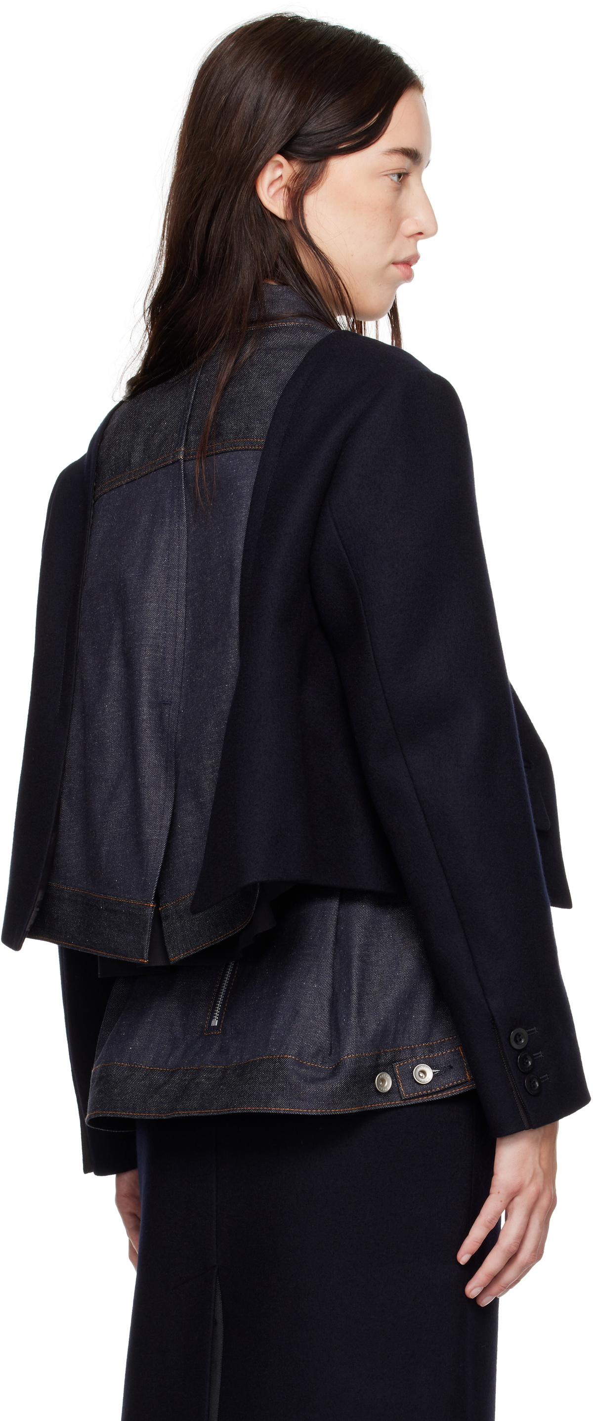 sacai Navy Wool Melton & Denim Jacket Sacai