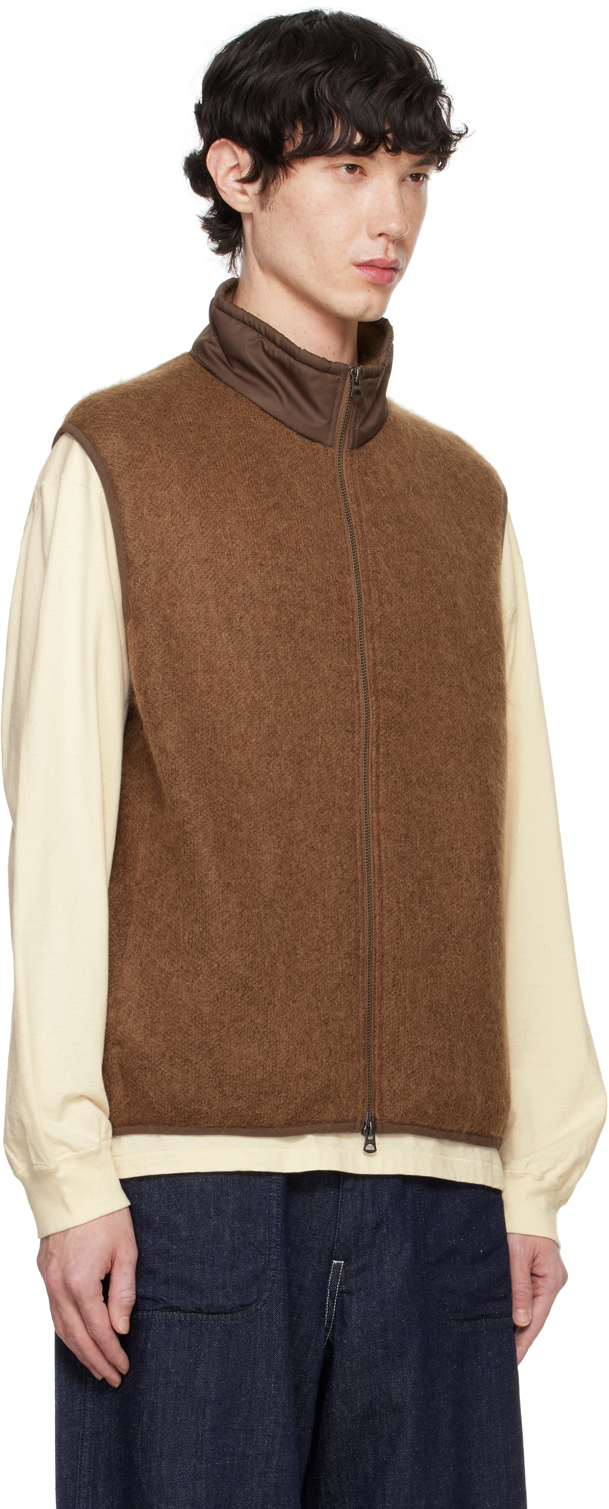 nanamica Brown Zip-Up Mohair Vest Nanamica