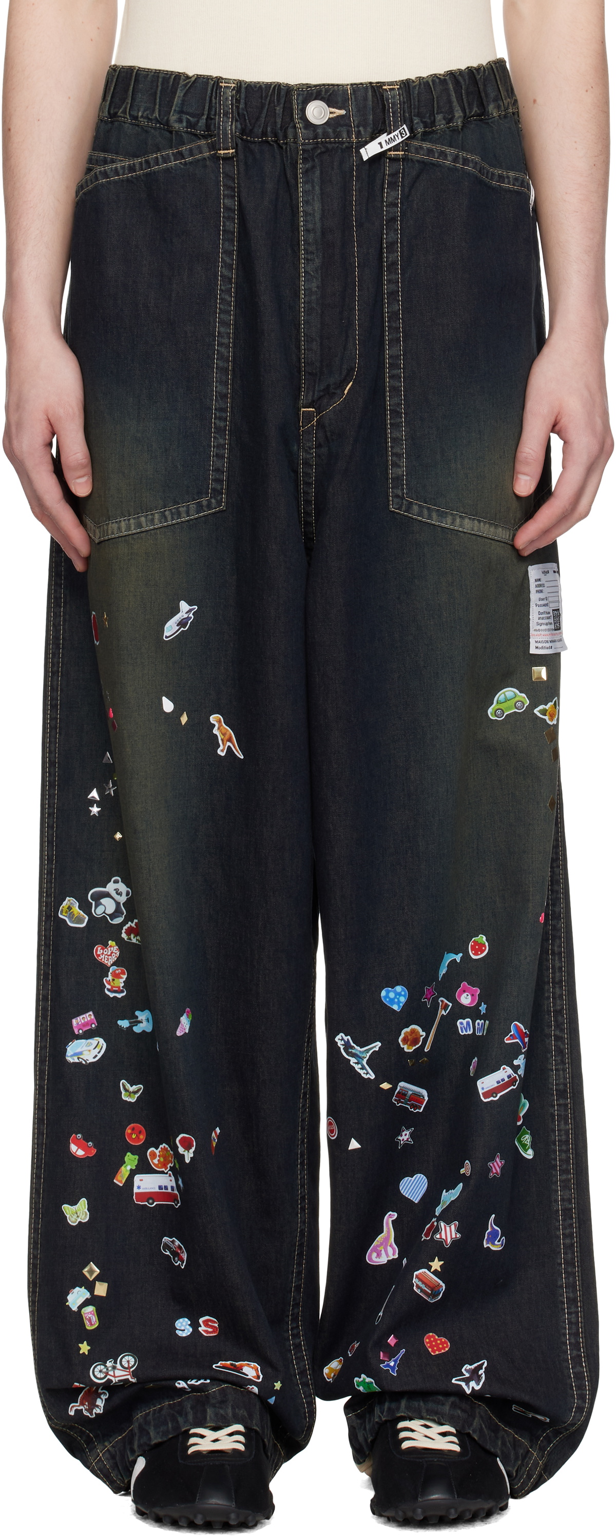 Maison MIHARA YASUHIRO Navy Sticker Prints Denim Baker Jeans