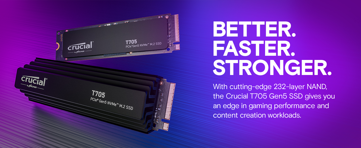 Crucial T705 1TB PCIe Gen5 NVMe M.2 SSD with Heatsink - Up to