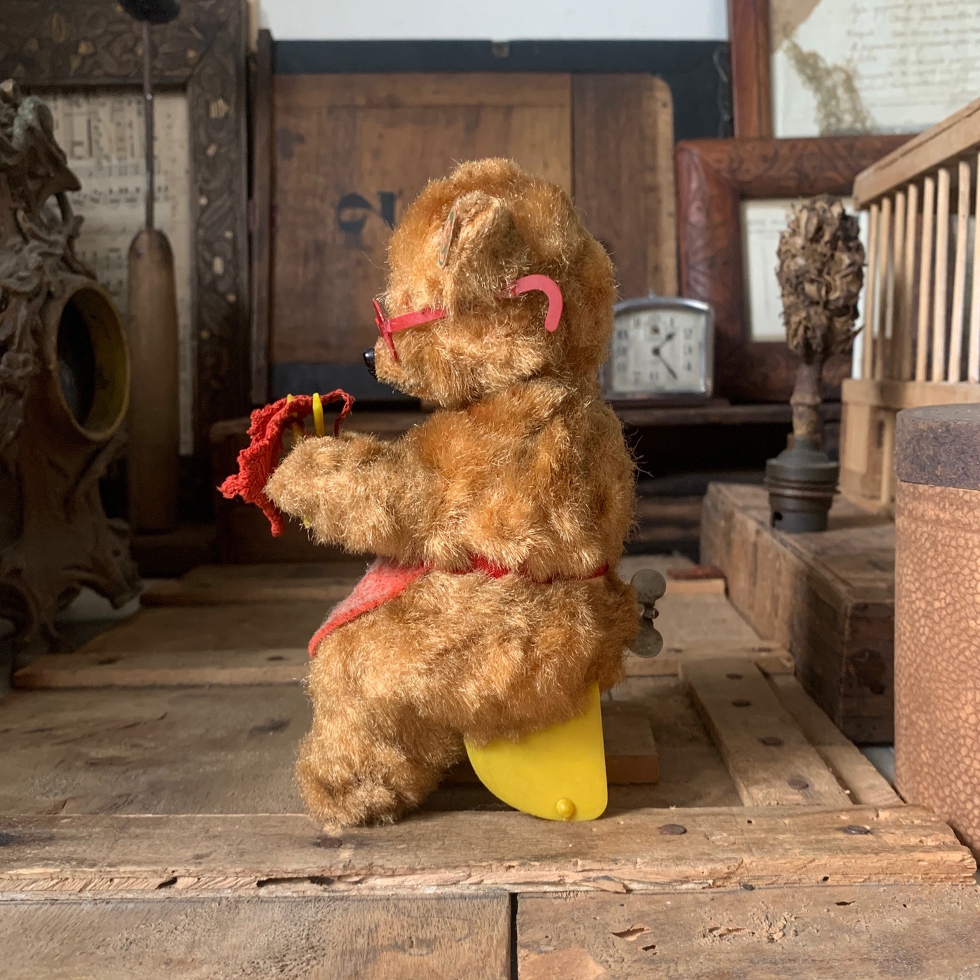 稀少 稼働品 西ドイツ MAX CARL社 ゼンマイ式 ぬいぐるみ 編み物をする