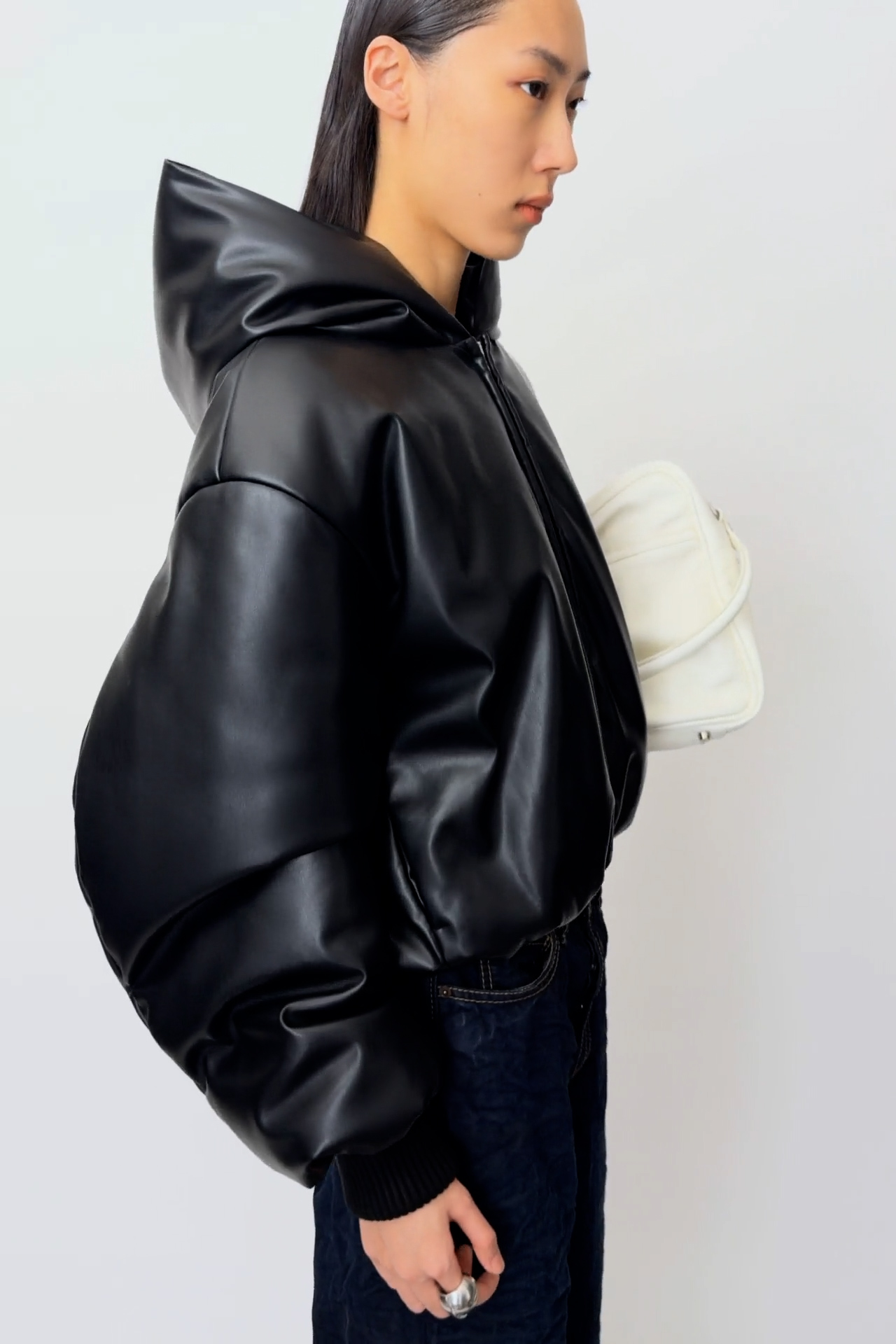 Acne Studios - フード付きフェイクレザージャケット - ブラック