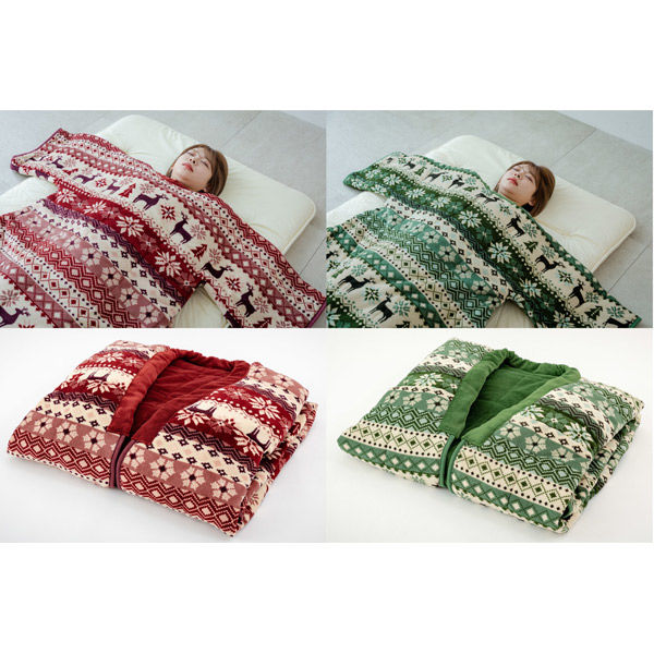 宮地商事 ノルディック柄 かいまき毛布布団 幅1400×長さ1900mm エンジ+