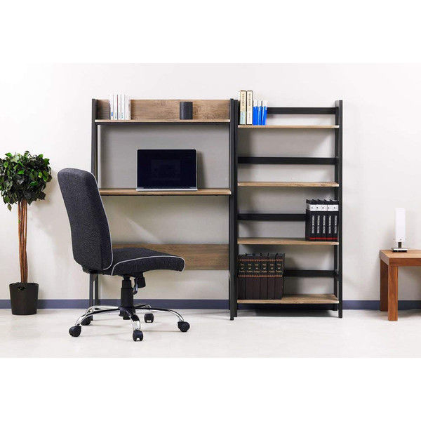 ドウシシャ デスク 上棚付き スチールフレーム 木目調 ナチュラル