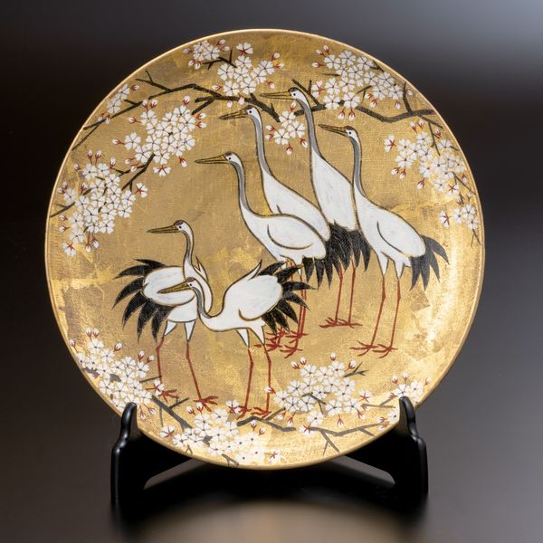 KINTUGI 純金粉金継・九谷焼 紙風船様/長右エ門作小皿 一点もの美術