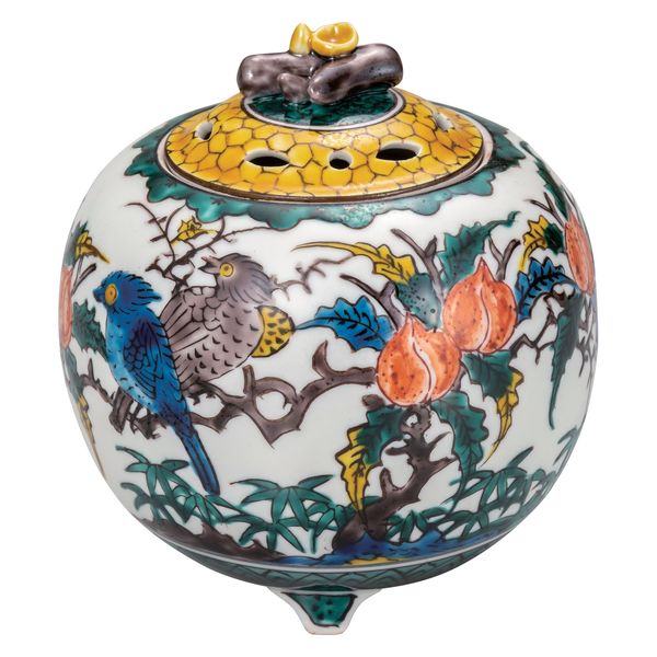 伊野正峰 日本の伝統工芸品【九谷焼】 3.5号香炉 古九谷花鳥 (K9-1508