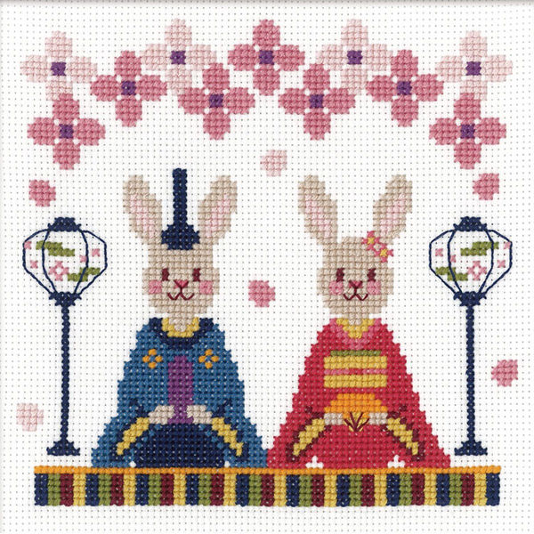 ウサギ刺繍のテーブルクロス87x87cm ウサギ刺繍のテーブルクロス