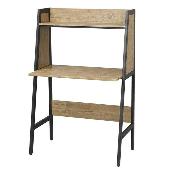 ドウシシャ デスク 上棚付き スチールフレーム 木目調 ナチュラル