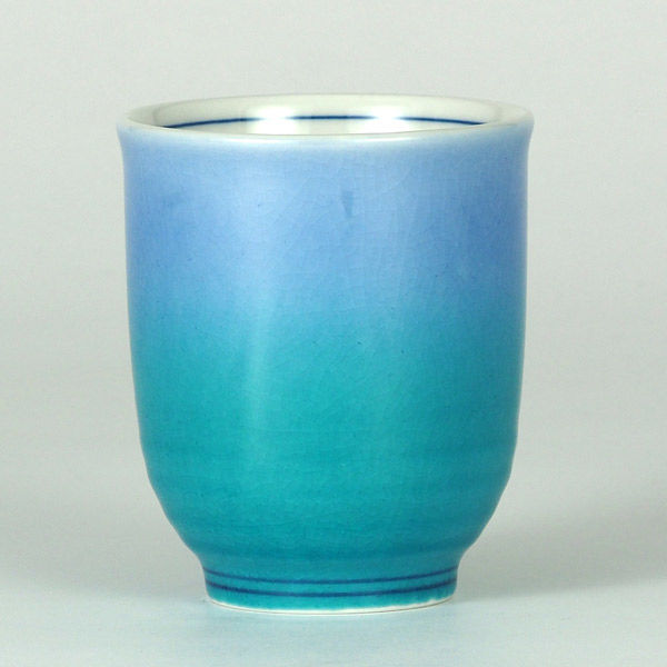 伊野正峰 九谷焼湯呑 釉彩 水青（直送品） - アスクル