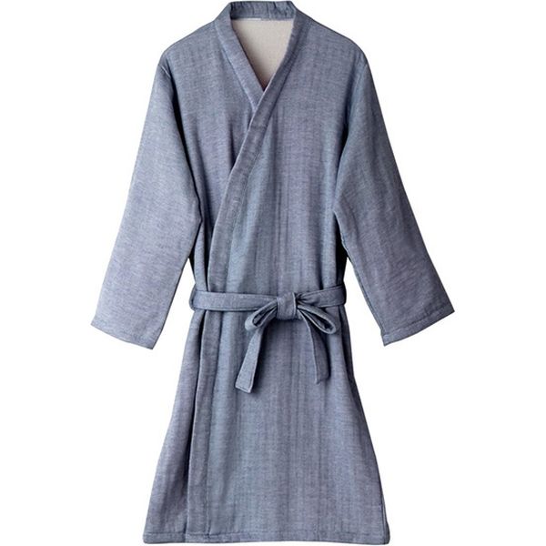 ヒオリエ 日本製 バスローブ プレーン 表ガーゼ インディゴブルー 女性