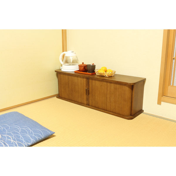 オスマック 天然木桐製カウンター上収納庫竹製ジャバラ扉式幅90cmハイ