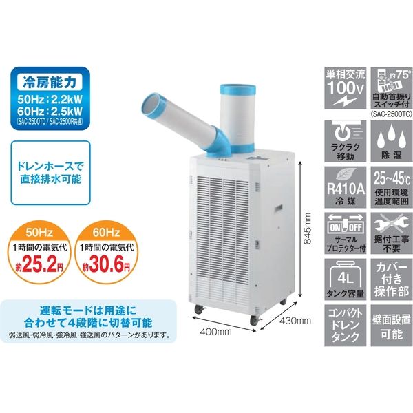 NAKATOMI（ナカトミ） 排熱ダクト付 スポットクーラー 自動首振り機能