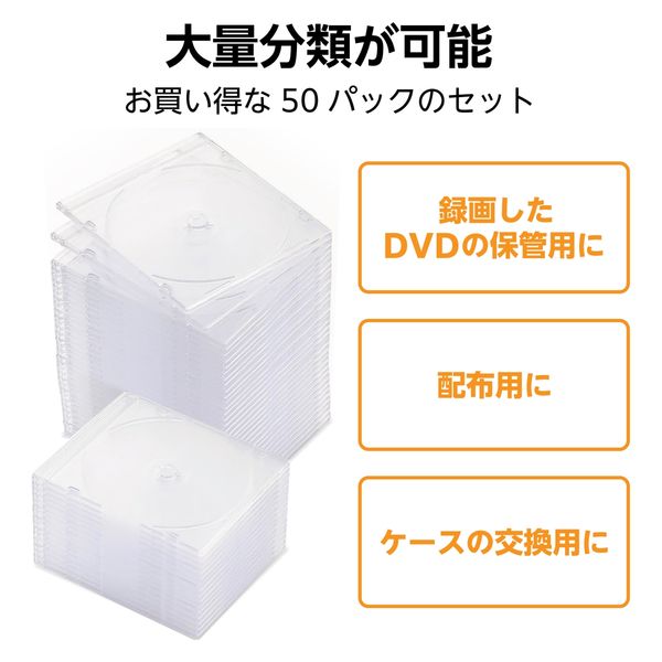 CD DVDスリムプラケース 1枚収納 50パック5mm クリアCCD-JSCS50CR/EC