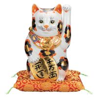 日本の伝統工芸品【九谷焼】 8号招き猫 金三毛 布団付 (K9-1656) (K8