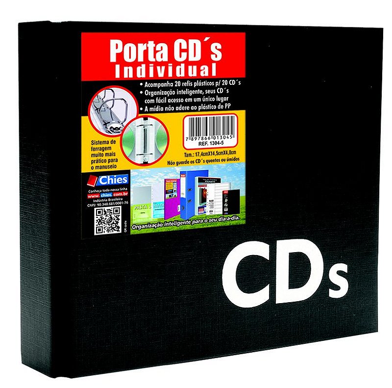 PORTA CD INDIVIDUAL PRETO C/20 REFIS - CHIES - Papelaria Zap Ltda