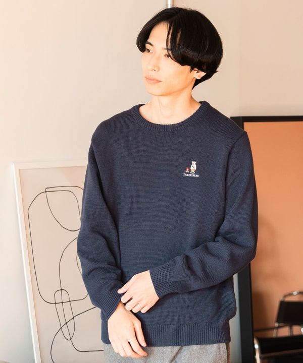BEAMS HEART（ビームス ハート）ベアー 刺繍 クルーネック ニット