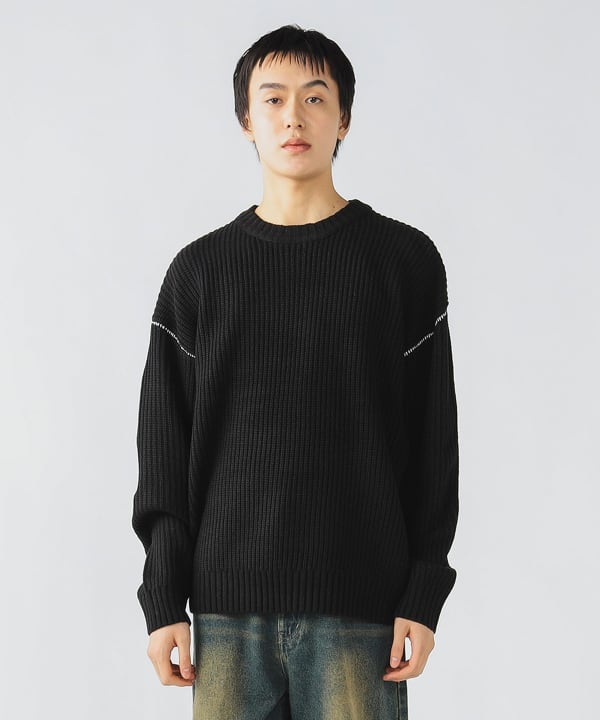 BEAMS HEART [Time Sale] Kataaze Big Crew Neck Knit (Tops, BEAMS