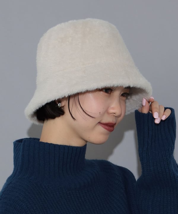様 ファー風バケットハット ハート型装飾 様 ファー風バケットハット