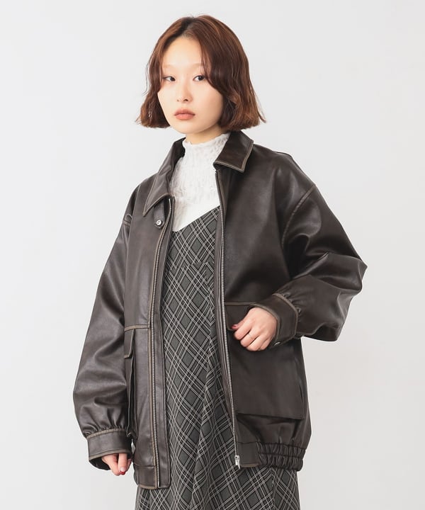 Ray BEAMS（レイ ビームス）フェイクレザー フライト ジャケット