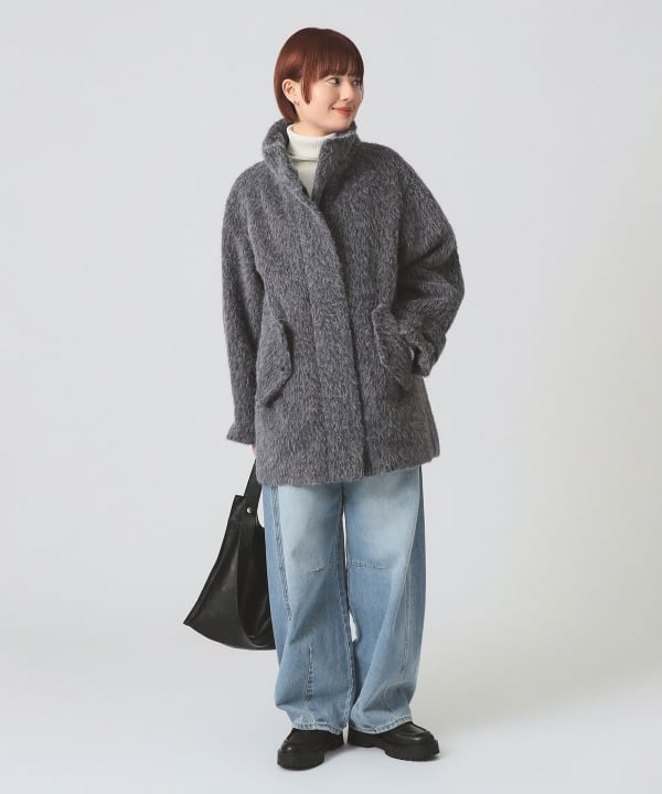 Ray BEAMS（レイ ビームス）シャギー スタンドカラー ハーフ コート