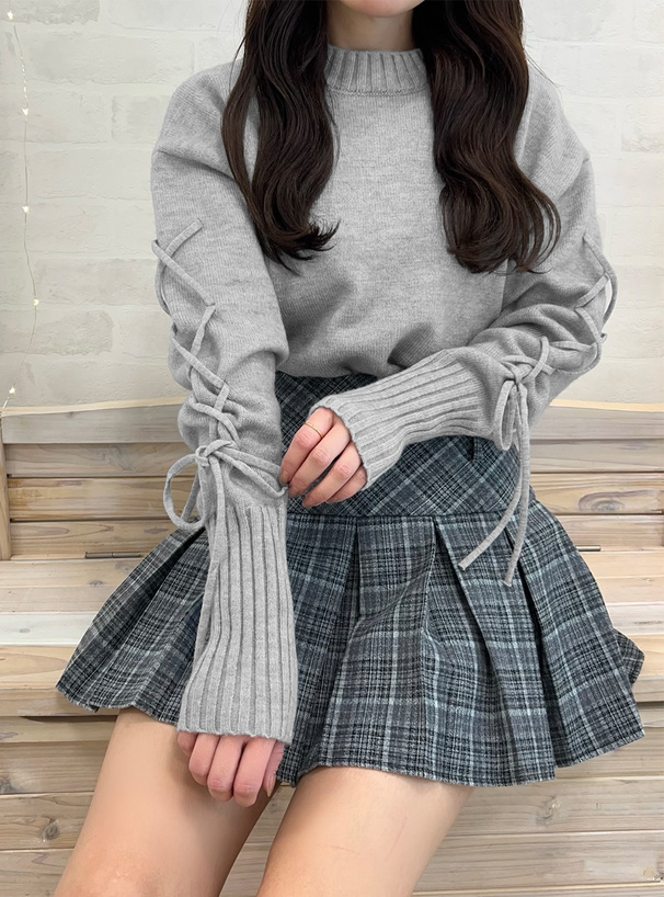 レースアップスリーブニットトップス[cu502] | レディースファッション