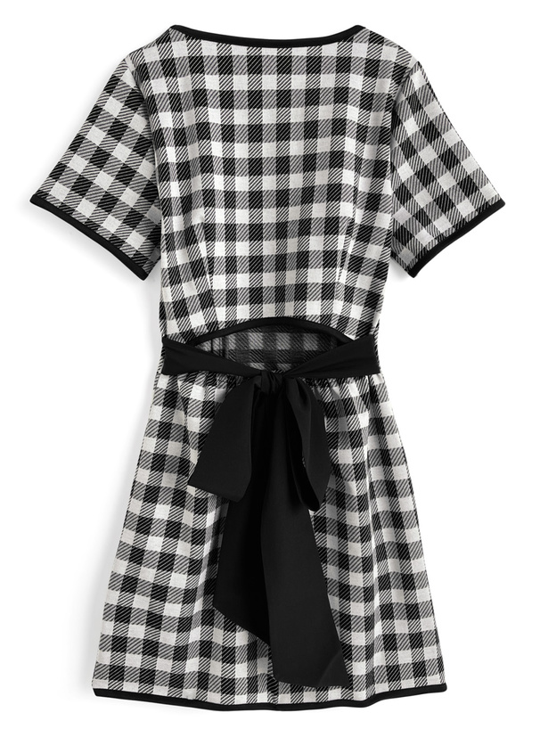 チェック柄バックオープンリボンミニワンピース[ask130] | レディース
