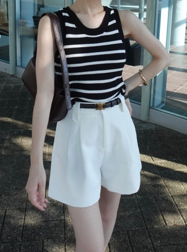 ベルト付きハイウエストタックショートパンツ[at1997] | レディース