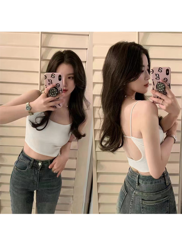 パッド入りバックオープンクロップド丈キャミソール[at2028