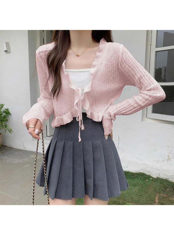 リボンフリルシアーニットカーディガン[at2225] | レディース