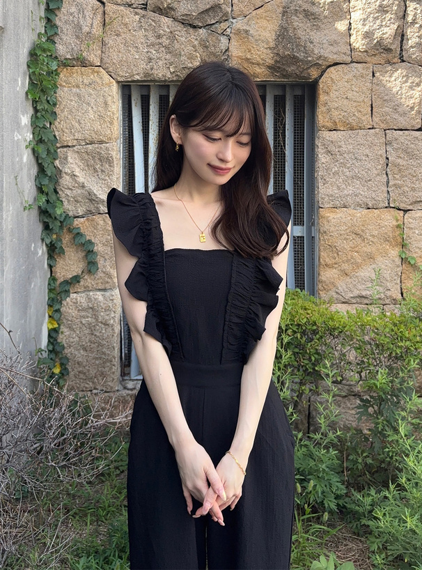 ショルダーフリルバックシャーリングオールインワン[gm487