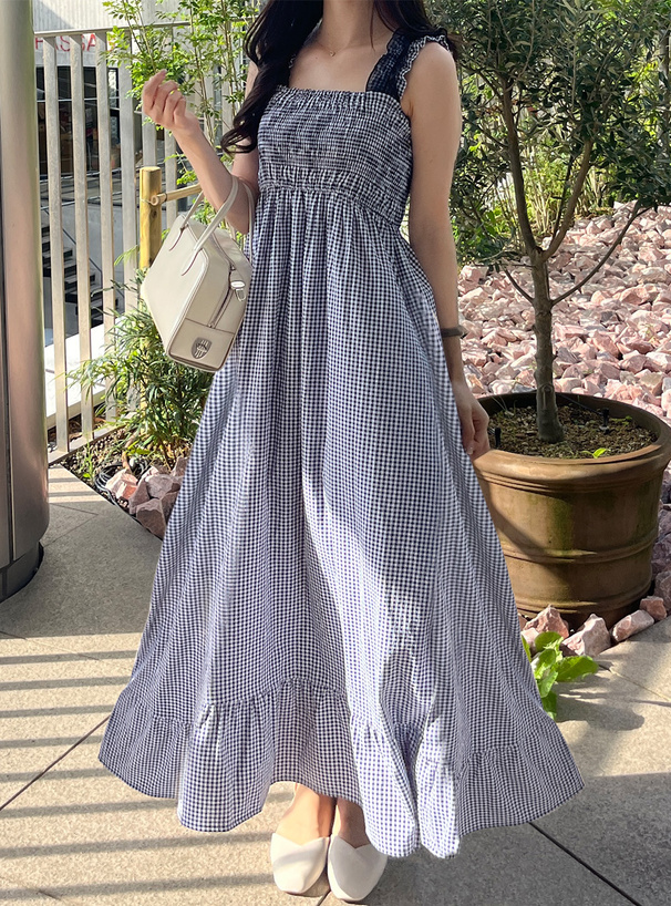 ギンガムチェックフリルショルダーワンピース[gn238] | レディース