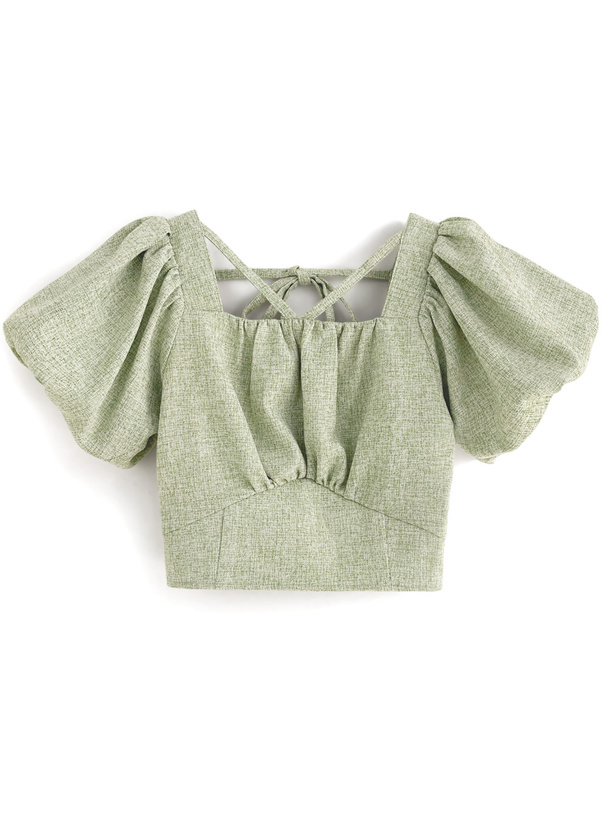 ツイードバルーンスリーブバックリボンブラウス[dk1044] | レディース