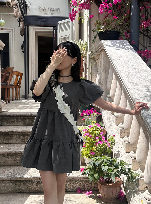 バルーンスリーブティアードミニワンピース[dk1178] | レディース