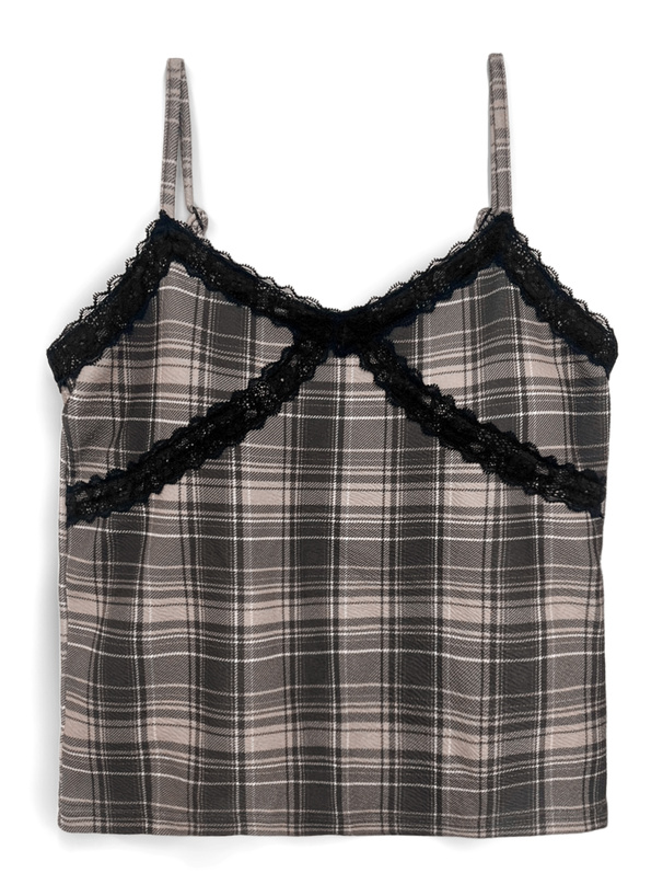 カップ付きレースチェック柄キャミソール[dk1516] | レディース