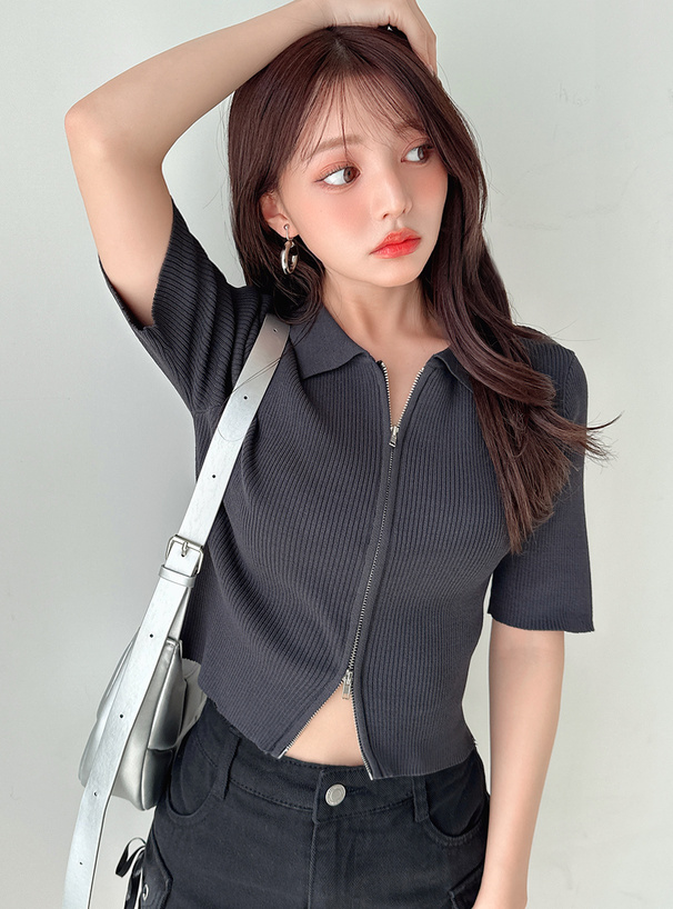 フロントジップショート丈ニットカーディガン[dr568] | レディース