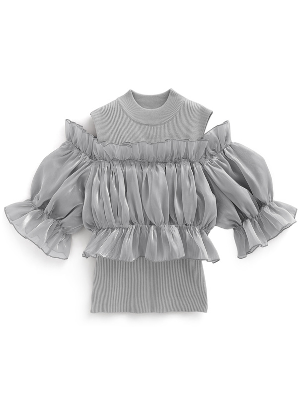 オーガンジーショルダーオープンニットトップス[kz520] | レディース