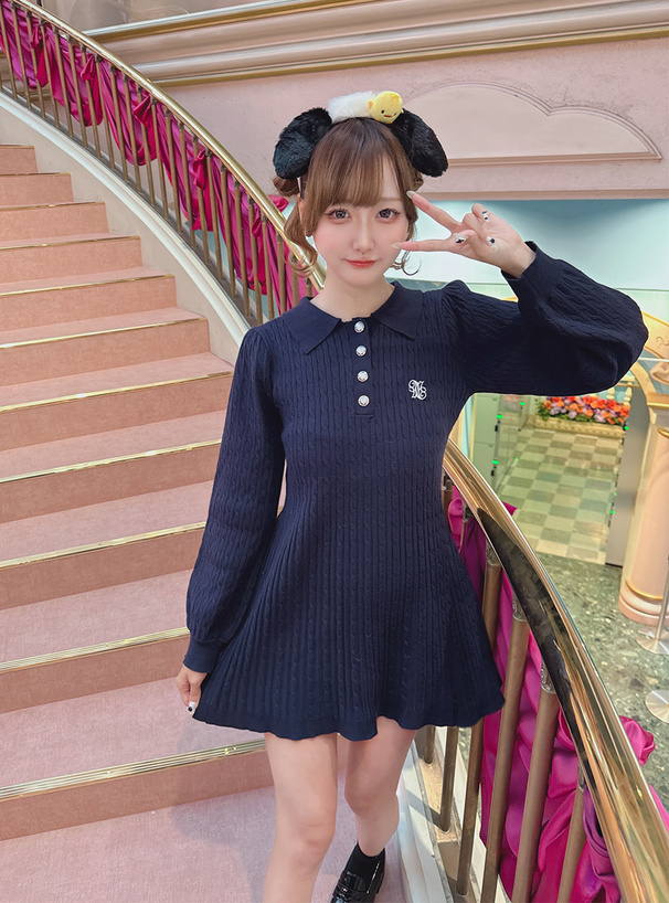 ロゴ刺繍ケーブル編みニットワンピース[kz714] | レディース