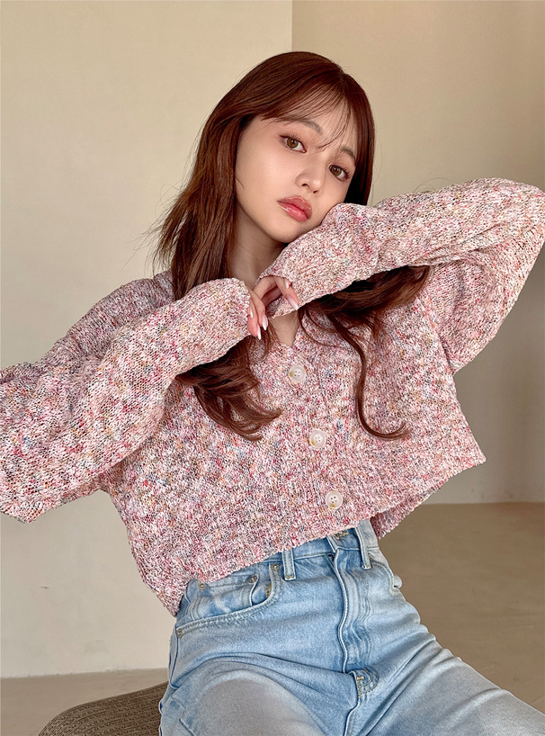 ショート丈ミックスニットカーディガン[kz268] | レディース