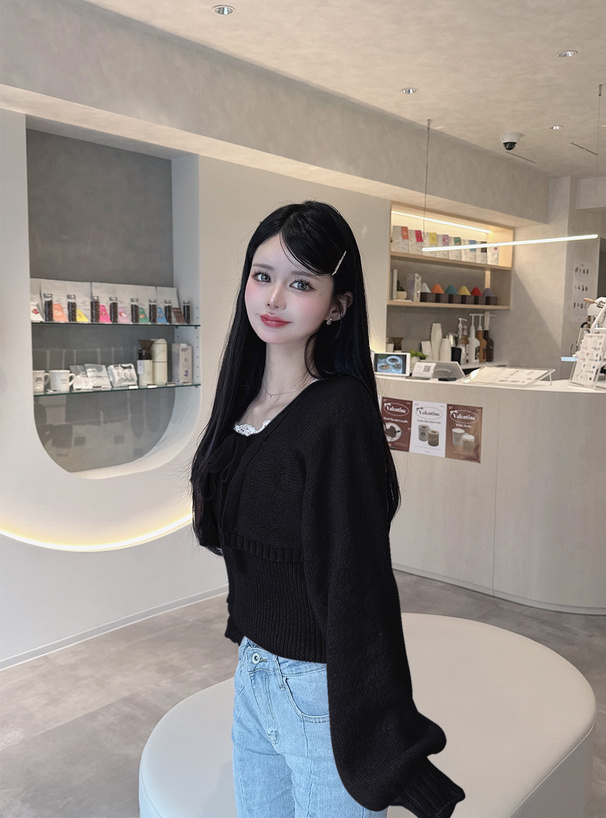 クロップド丈カーディガン×キャミソールニットアンサンブル[k9255d