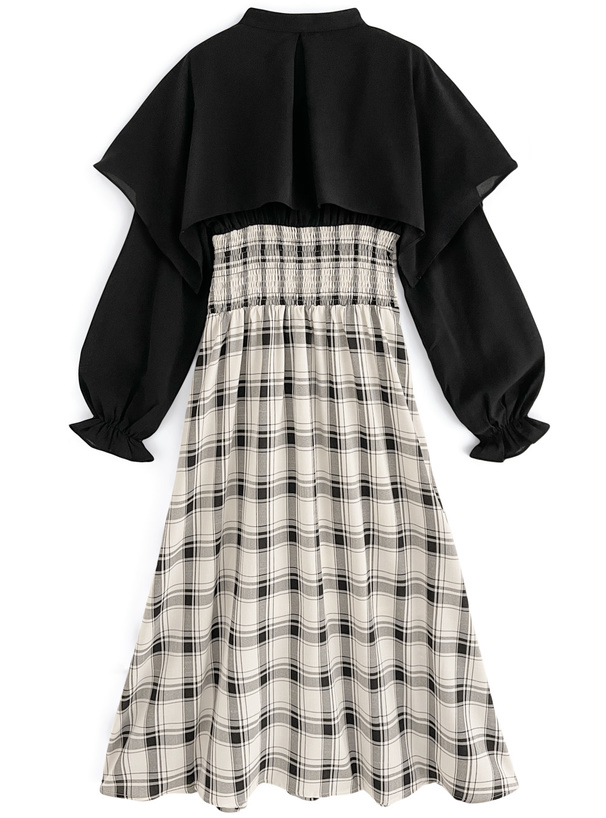 チェック柄ドッキングケープカラーワンピース[k9379f] | レディース