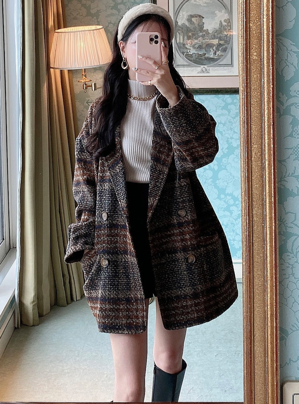 チェック柄ダブルボタンコート[snk977] | レディースファッション通販