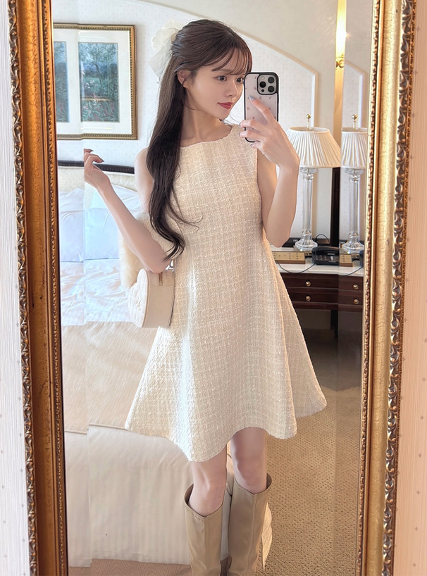 ツイードノースリーブフレアミニワンピース[pm657] | レディース