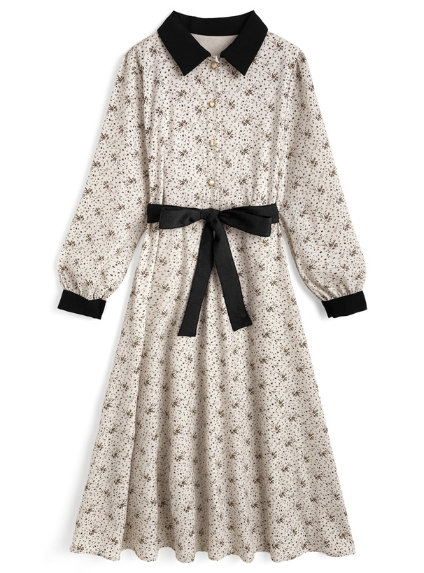 リボンベルト付き花柄配色ワンピース[pu84] | レディースファッション