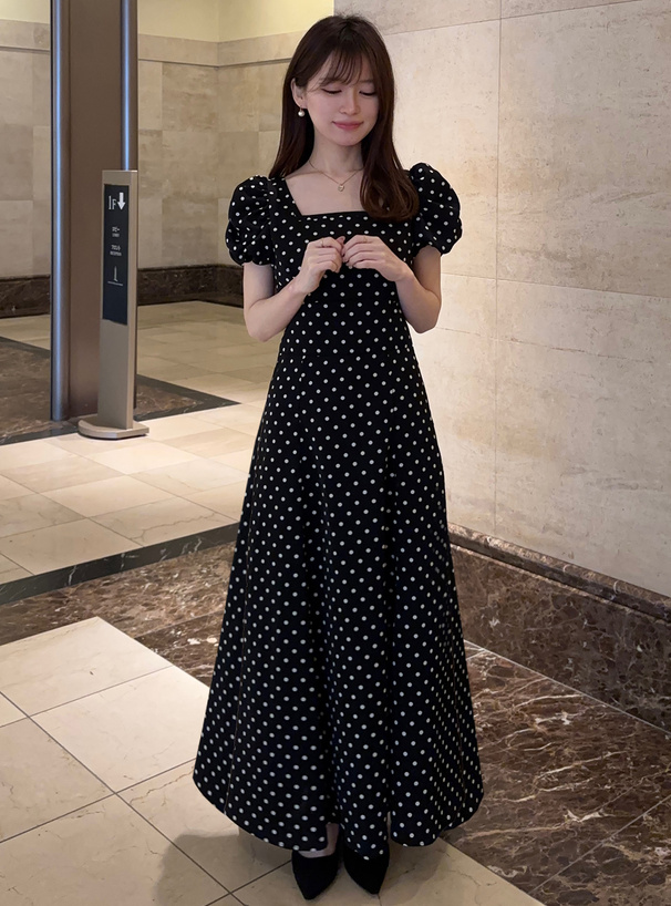 ドット柄バルーンスリーブフレアワンピース[ru1163] | レディース