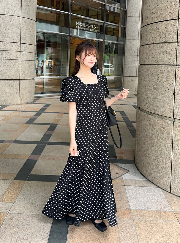 ドット柄バルーンスリーブフレアワンピース[ru1163] | レディース