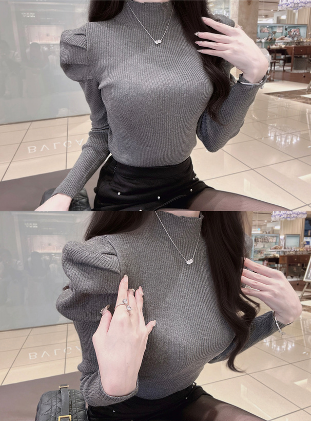 パワショルハイネックリブニットトップス[rut377] | レディース